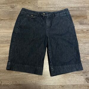 Dockers Womens Size 10 Dark Wash Denim Bermuda Shorts Cuffed Casual Mid Rise